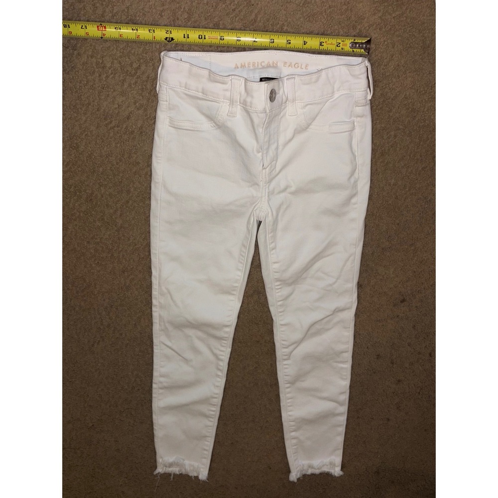 American Eagle Ne(x)t Level Stretch White Jeans Frayed Hem Size 0 Regular T05-25